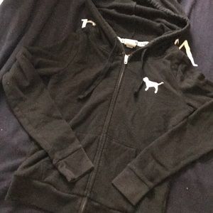 PINK black zip up sweatshirt with design on back